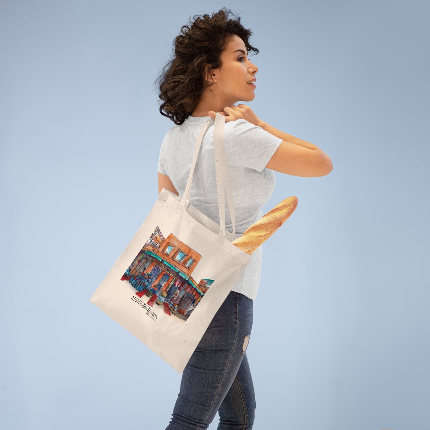 Artistic Tote Bag - Vibrant Moroccan Market Designs