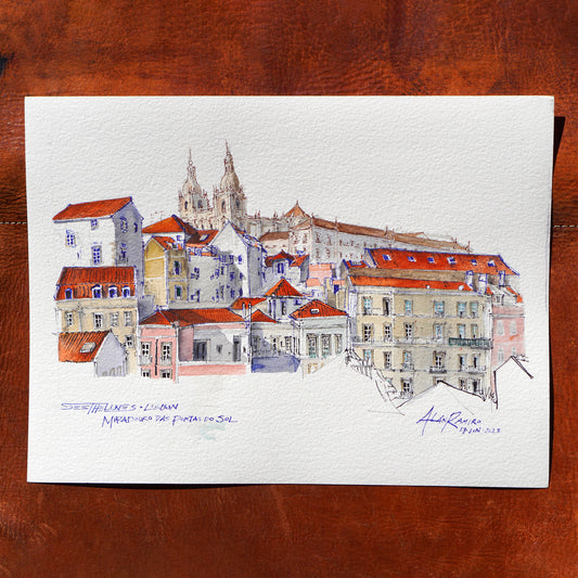 Miradouro Portas do Sol, Lisbon: Original Drawing (Portugal)